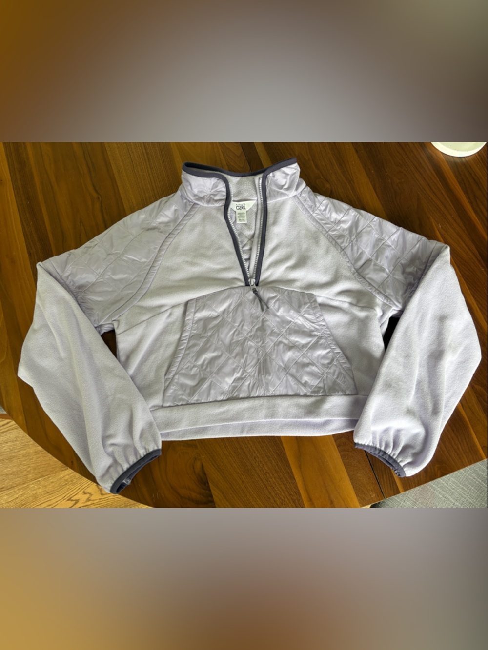Athleta Girl Lavender Quilted-Trim Fleece pullover